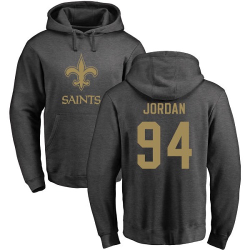 Men New Orleans Saints Ash Cameron Jordan One Color NFL Football #94 Pullover Hoodie Sweatshirts